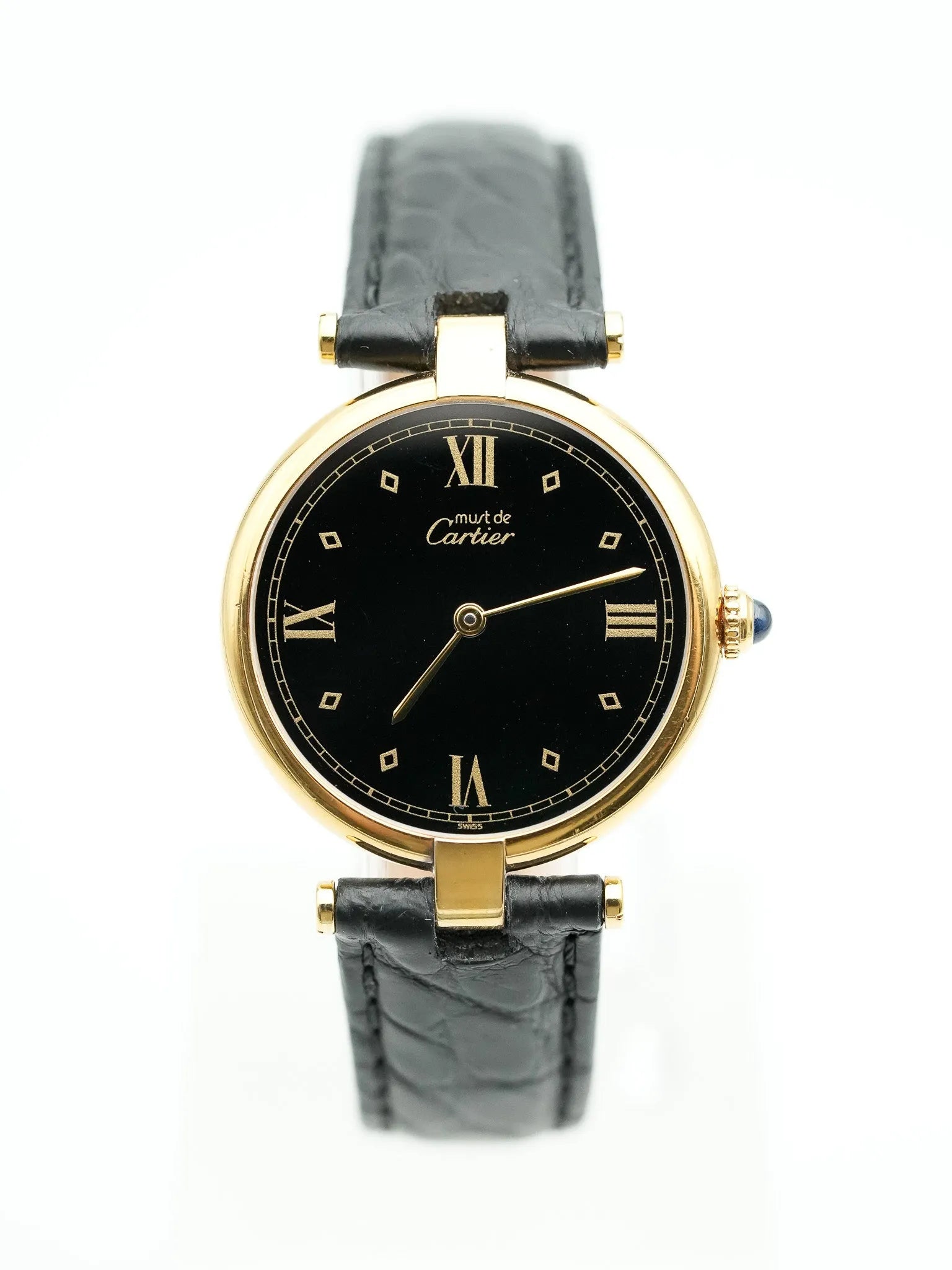 Cartier - Must de Vendôme vermeil Esfera negra con hebilla desplegable - 1990s 