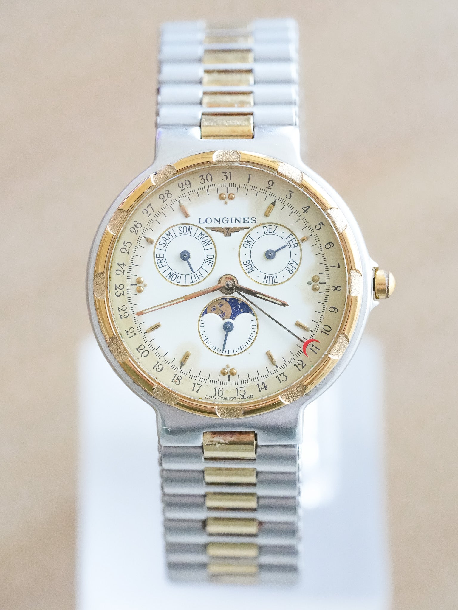 Longines - Triple Calendar Phase de lune Acier Or Patinée - 1990s