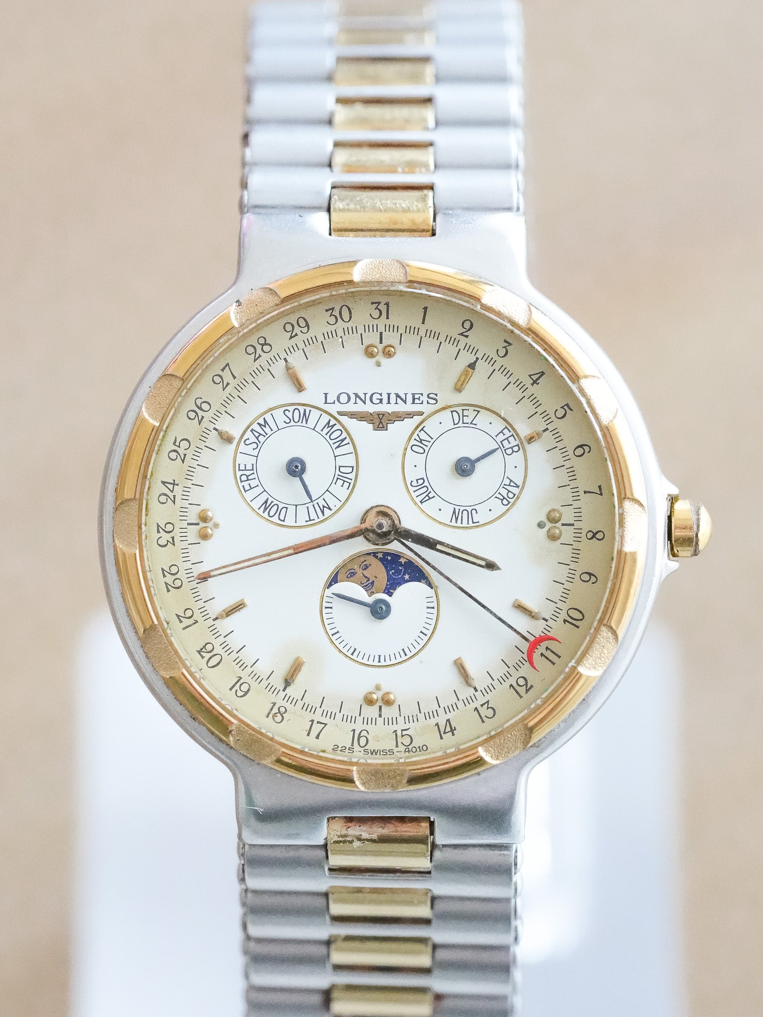 Longines - Triple Calendar Phase de lune Acier Or Patinée - 1990s