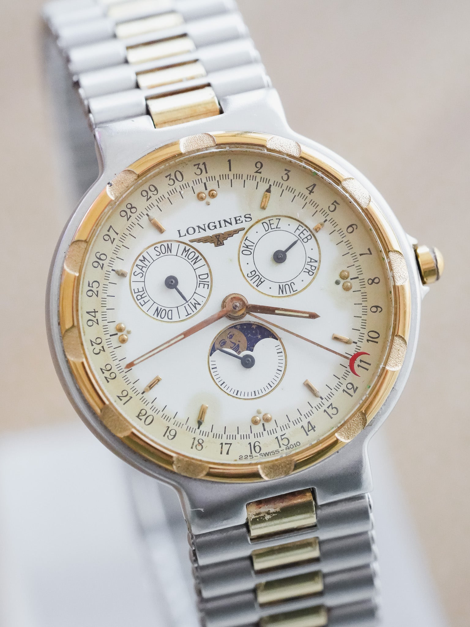 Longines - Dreifachkalender Mondphase Stahl Gold Patiniert - 1990s 