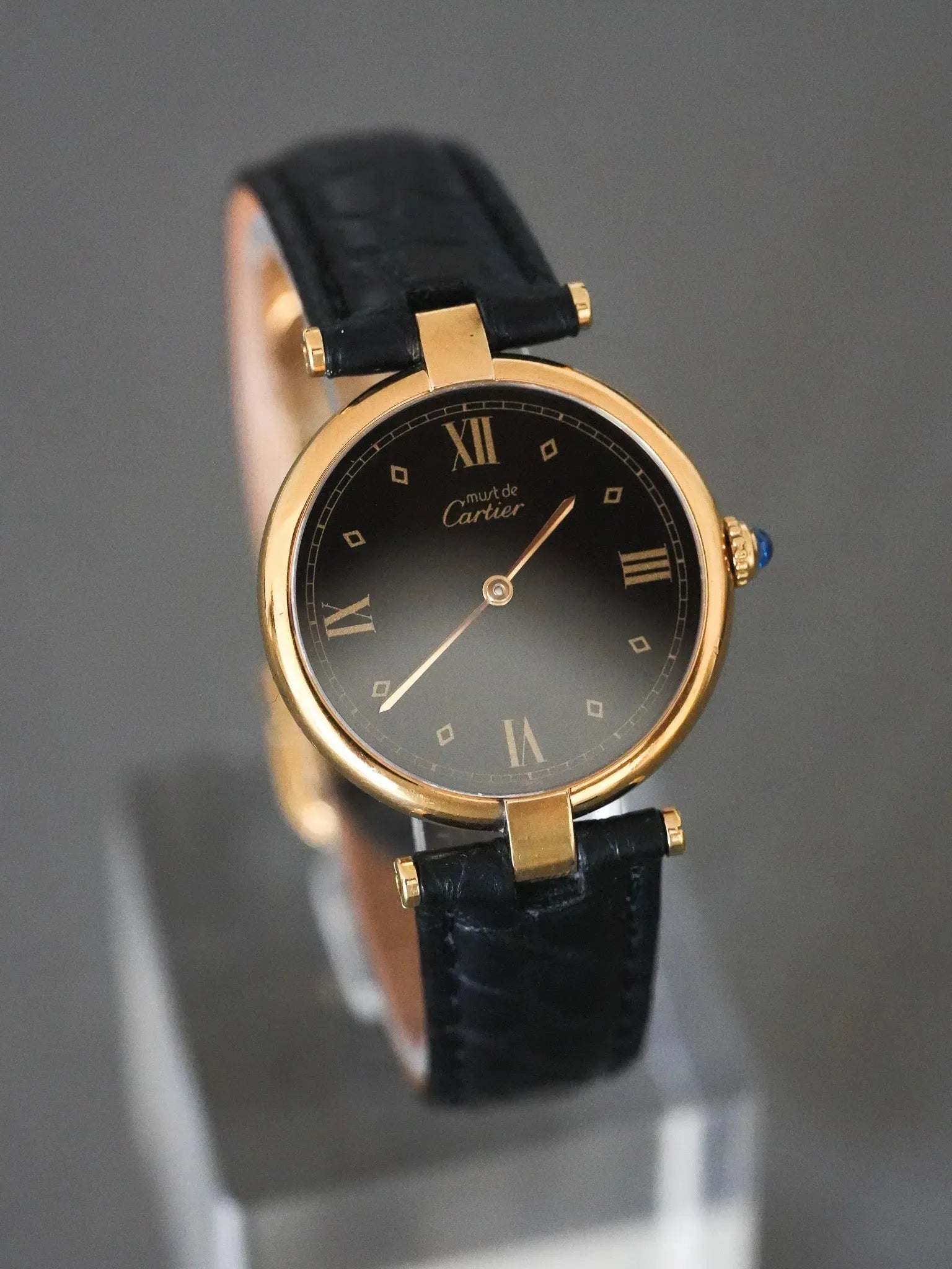 Cartier - Must di Vendôme vermeil Quadrante nero con fibbia deployante - 1990s 