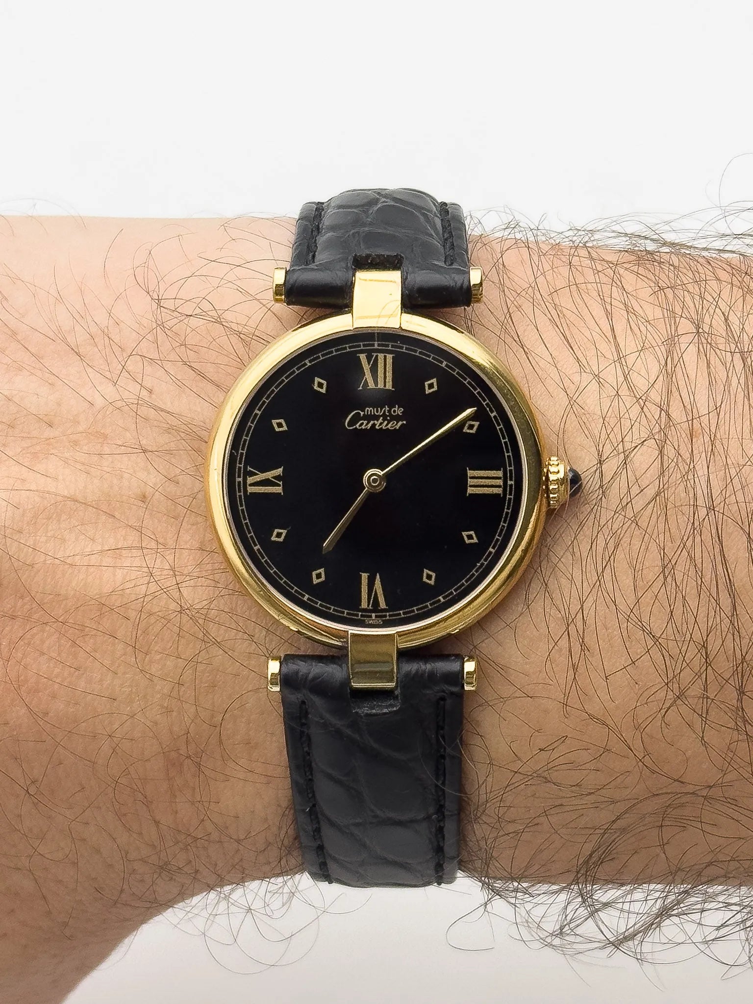 Cartier - Must de Vendôme vermeil Esfera negra con hebilla desplegable - 1990s 