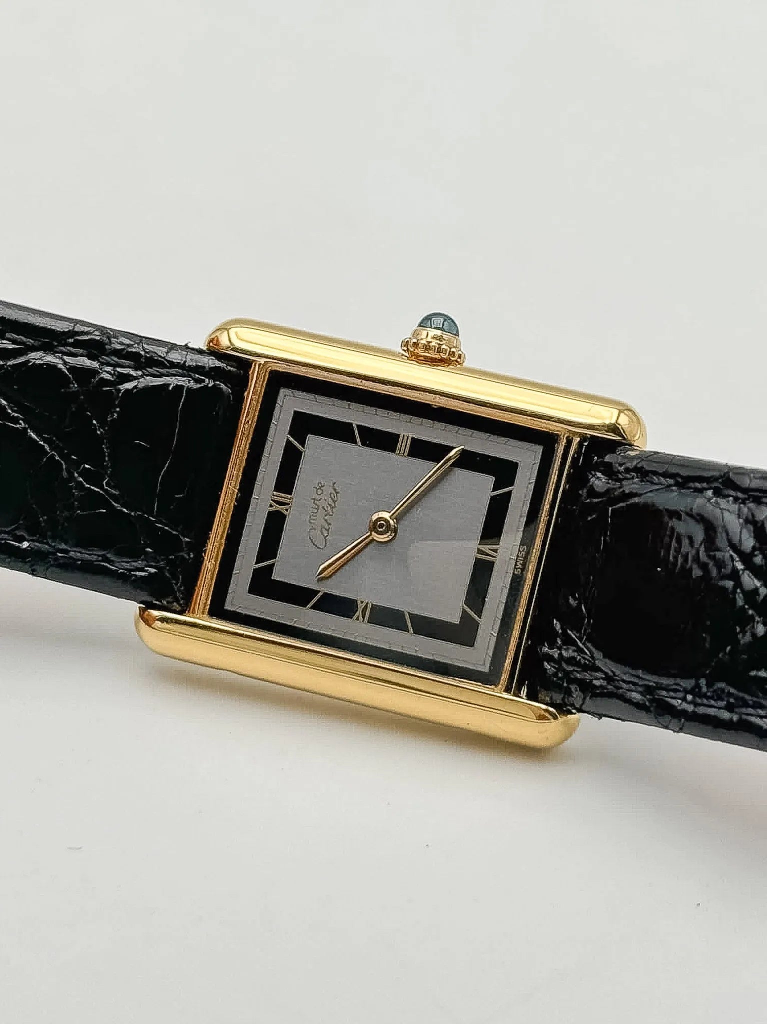 Cartier - Tank Must 23x30mm Vermeil Black and Gray Dial - 1980s 