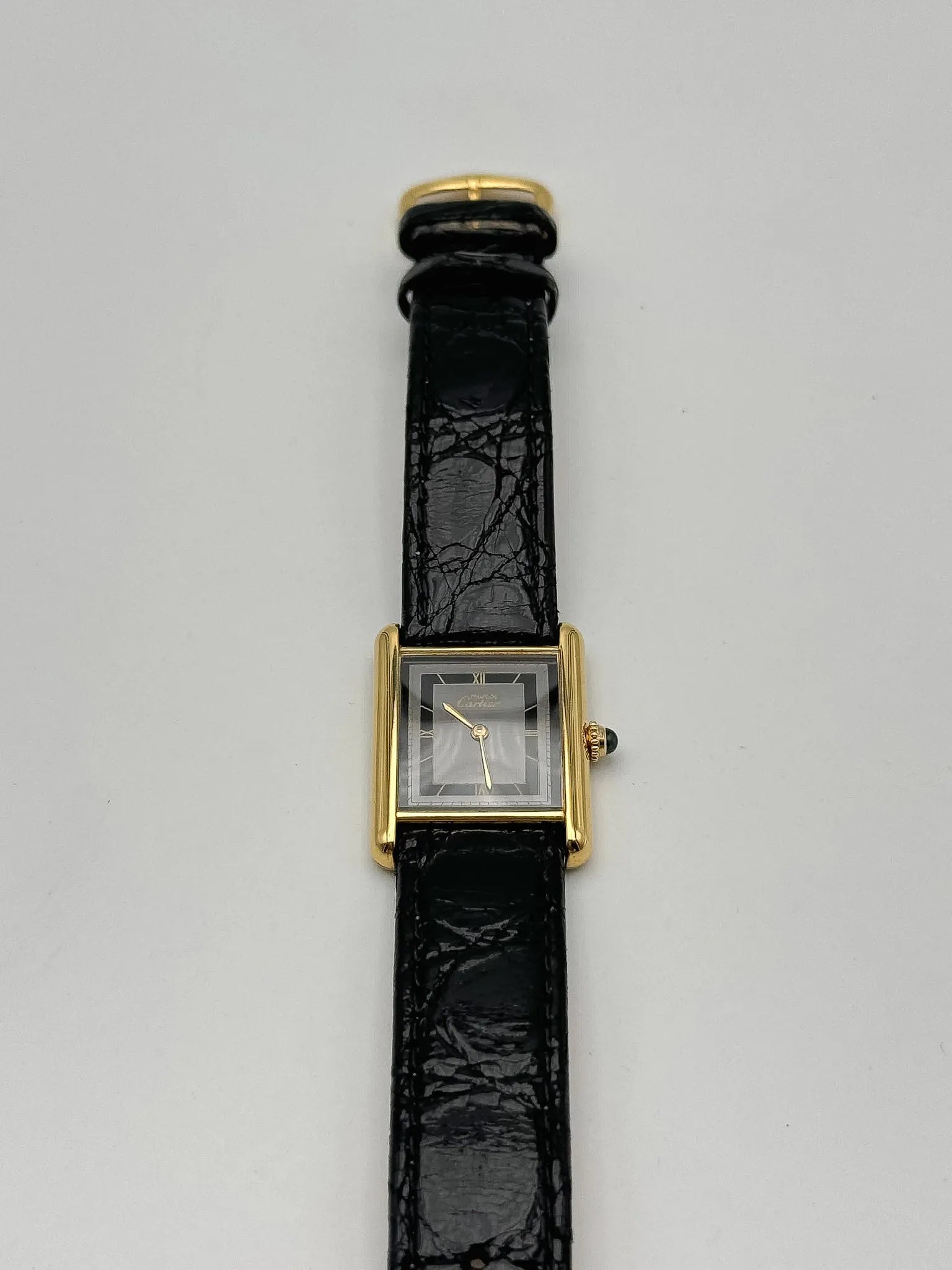 Cartier - Tank Must 23x30mm Vermeil Quadrante Nero e Grigio - 1980s 