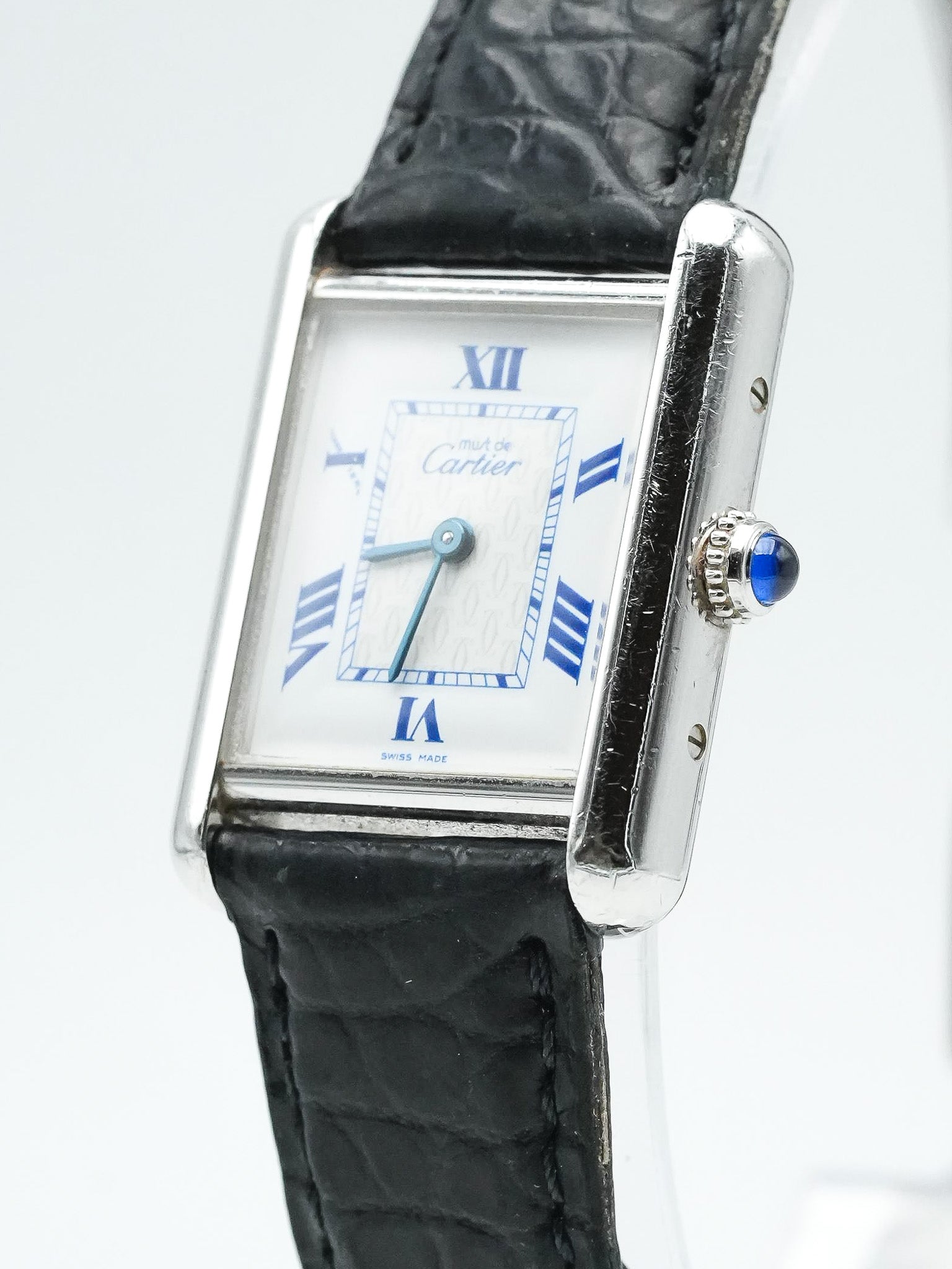 Cartier - Tank Must 2416 in massivem Silber blauer Index - 1990s 