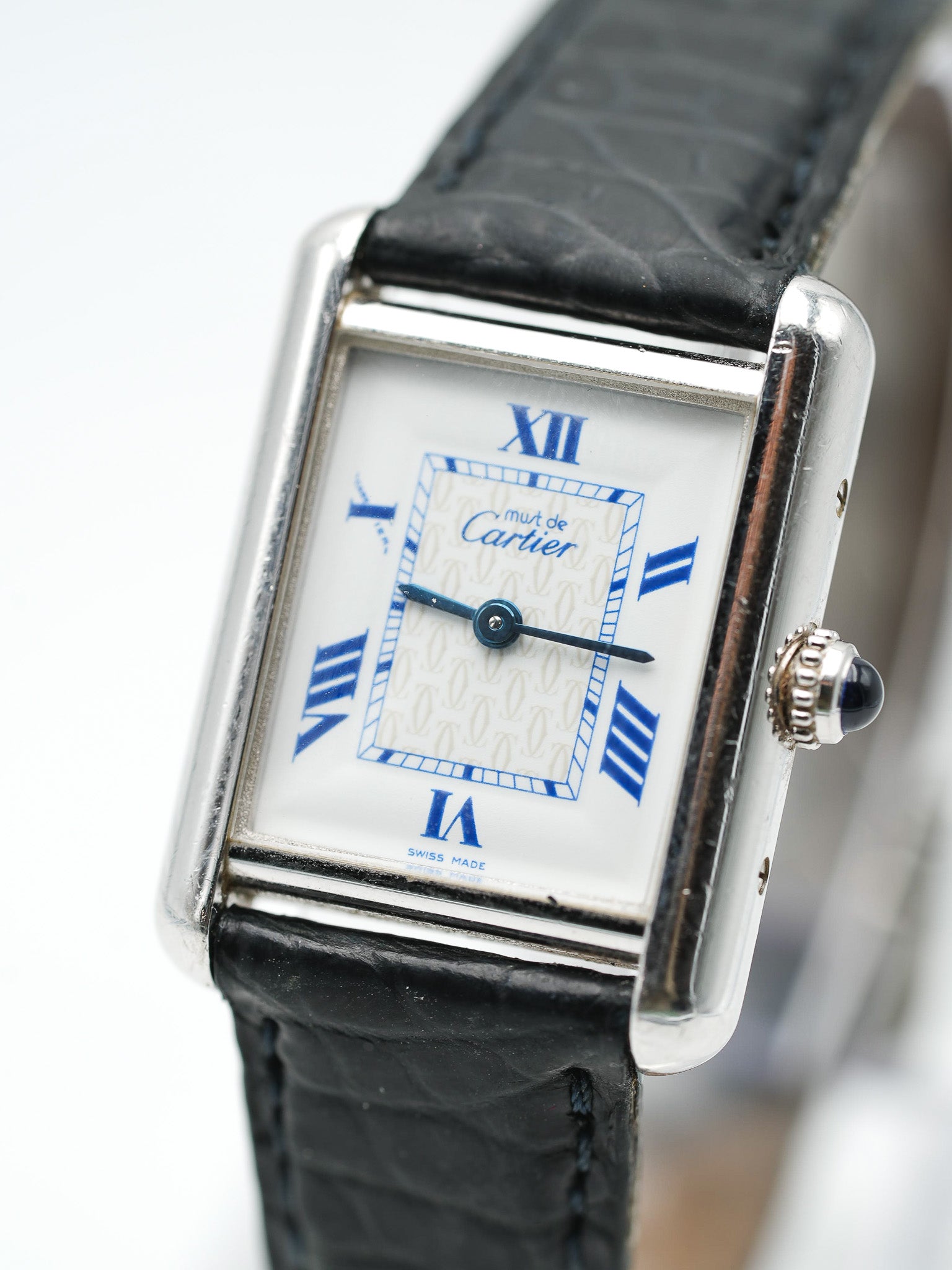 Cartier - Tank Must 2416 in massivem Silber blauer Index - 1990s 