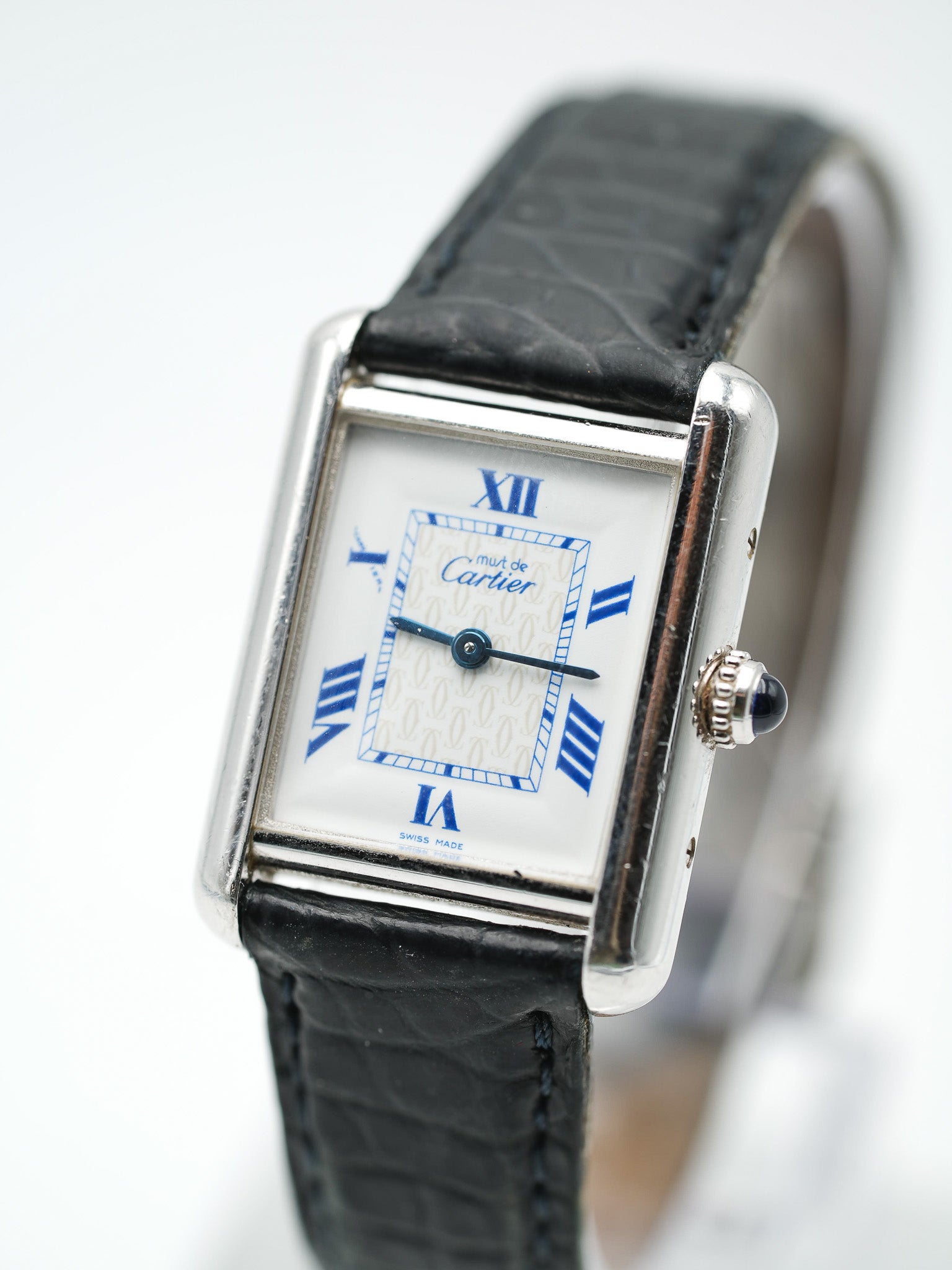 Cartier - Tank Must 2416 in massivem Silber blauer Index - 1990s 