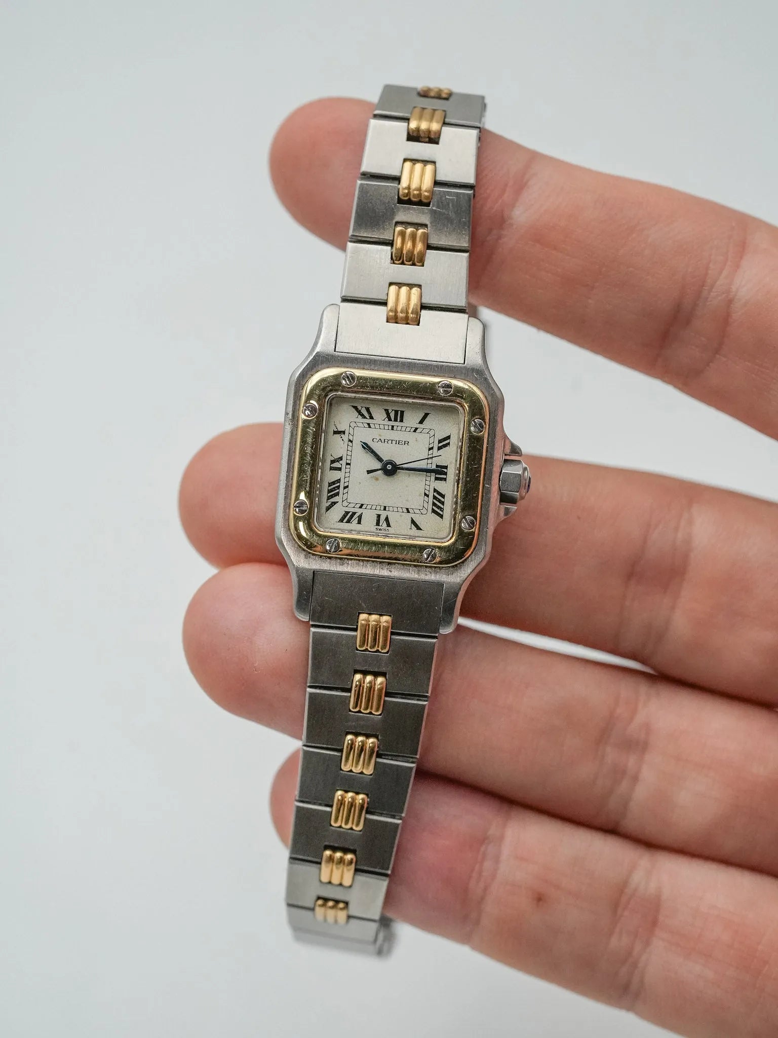 Cartier - Santos Spider Carré Godron Acier Or Femme Automatique - 1980s