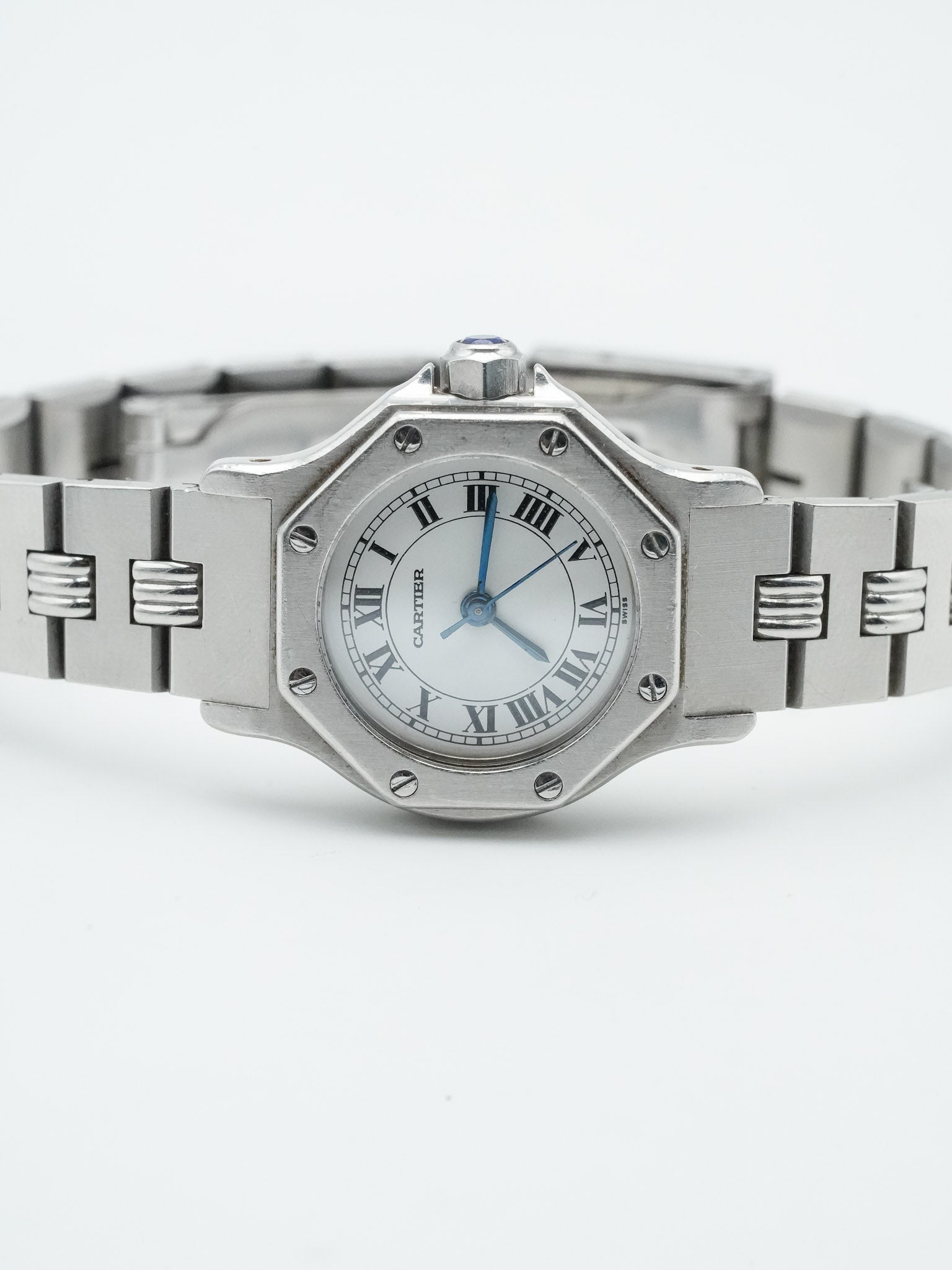 Cartier - Santos Octagon Godron Acier Femme - 1980s