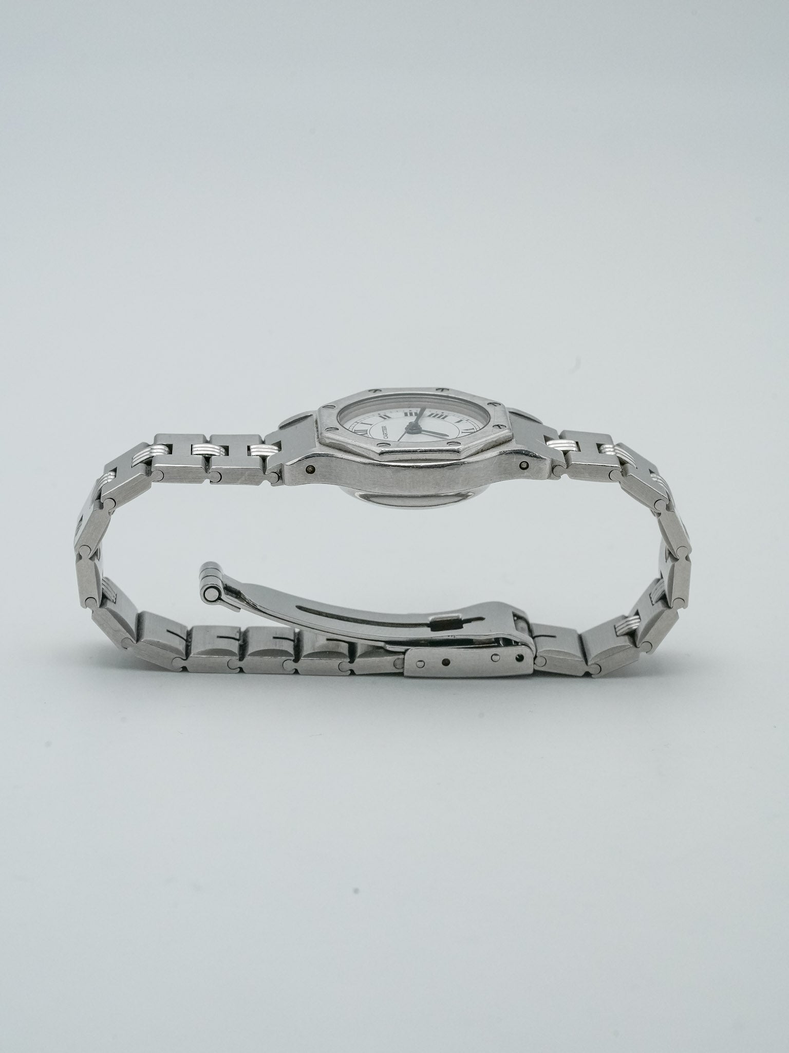 Cartier - Santos Octagon Godron Acier Femme - 1980s