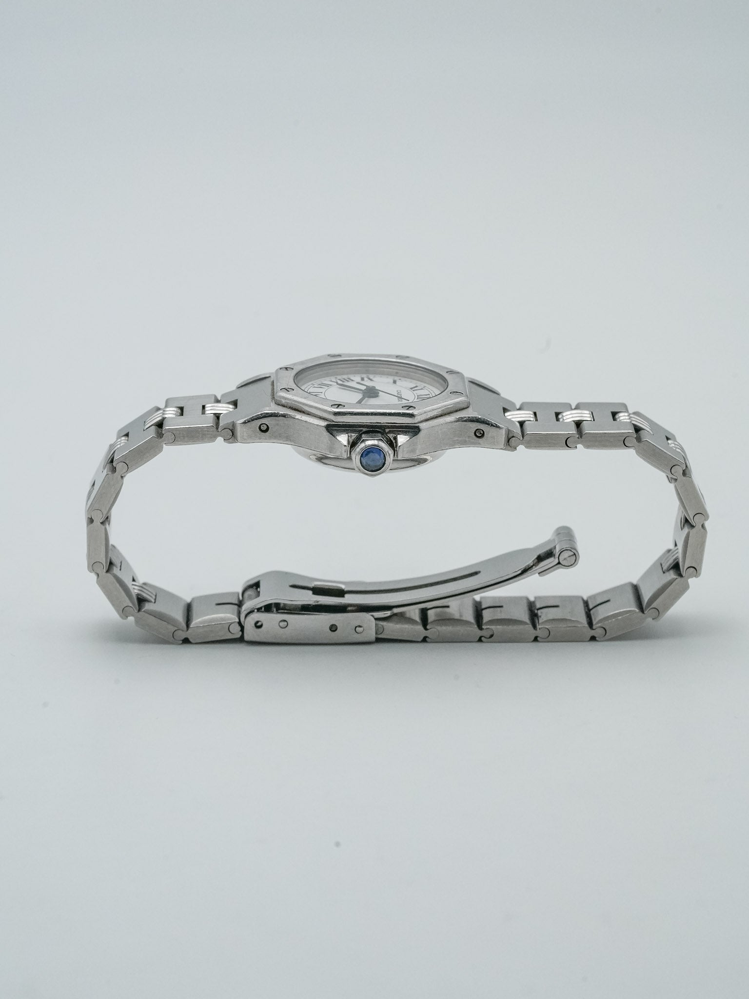 Cartier - Santos Octagon Godron Acier Femme - 1980s