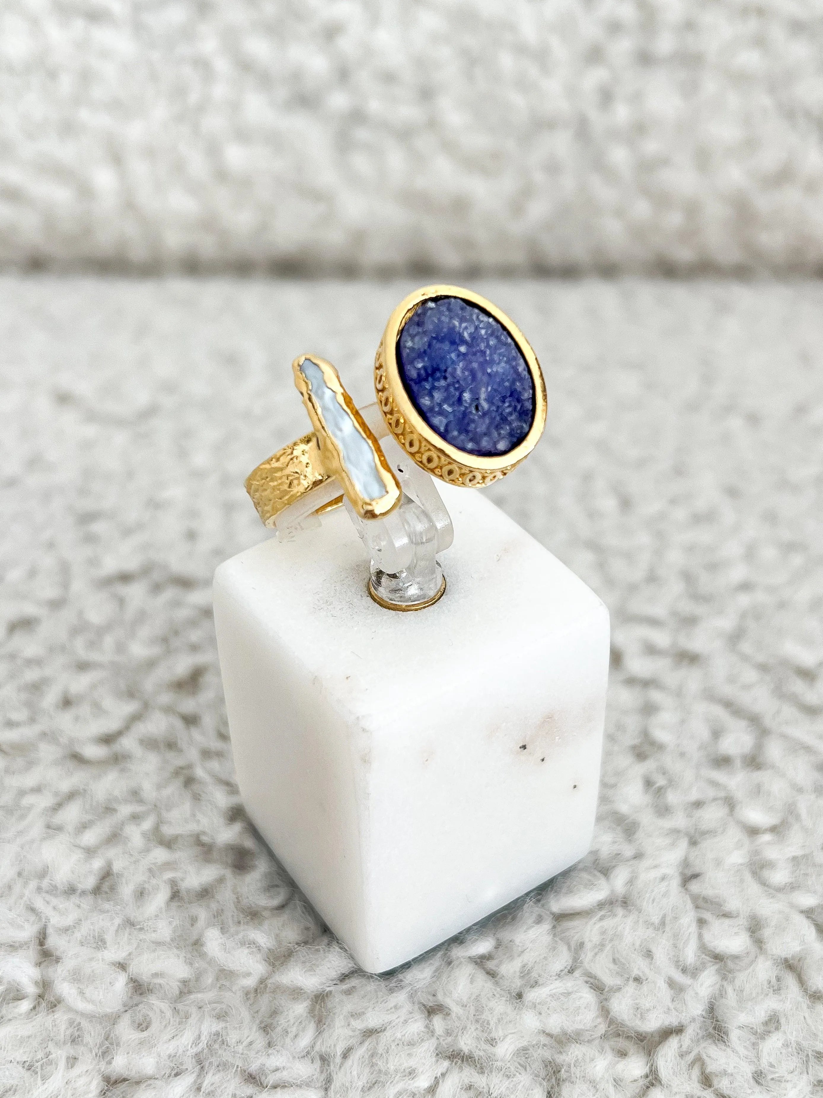 Bague Double - Perle naturelle et Lapis Lazuli - Atelier Victor