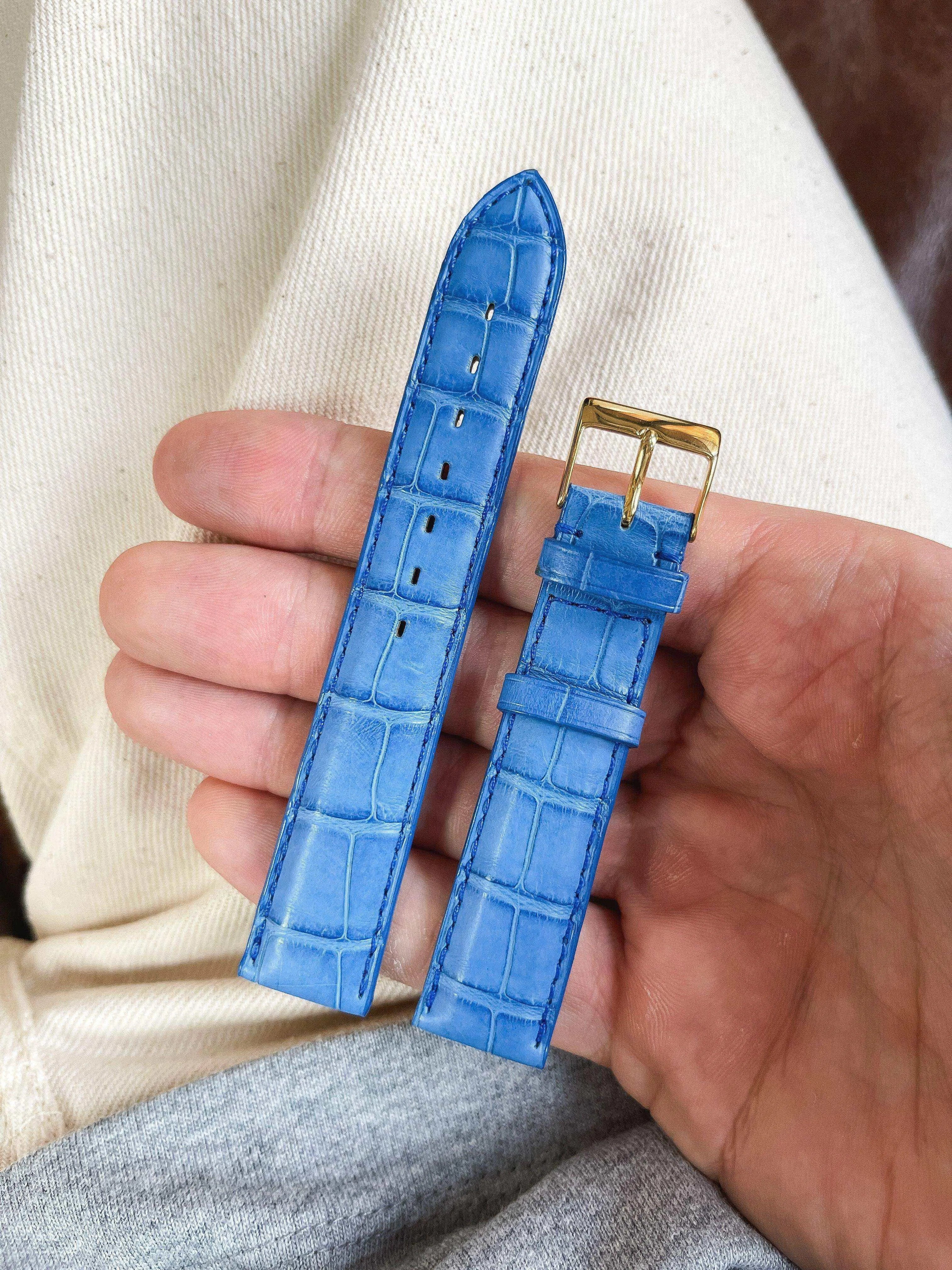 Bracelet de montre bleu ciel - cuir alligator - Atelier Victor