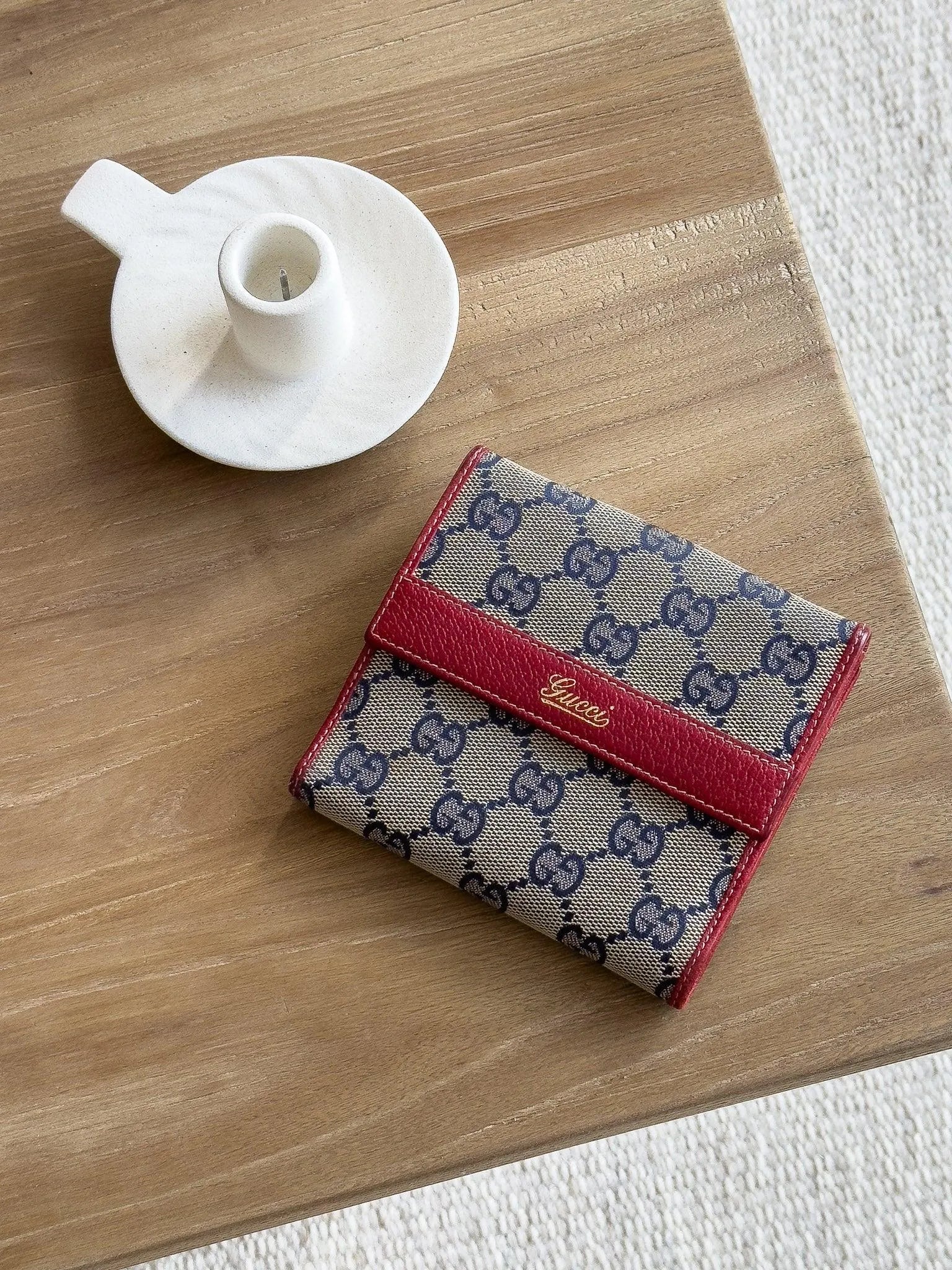 Gucci - Portefeuille en toile GG Bleu Cuir Rouge - Atelier Victor