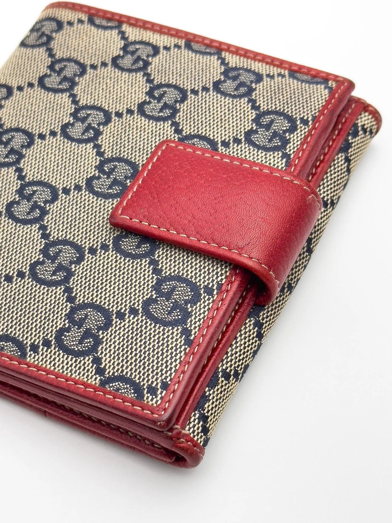 Gucci - Portefeuille en toile GG Bleu Cuir Rouge - Atelier Victor