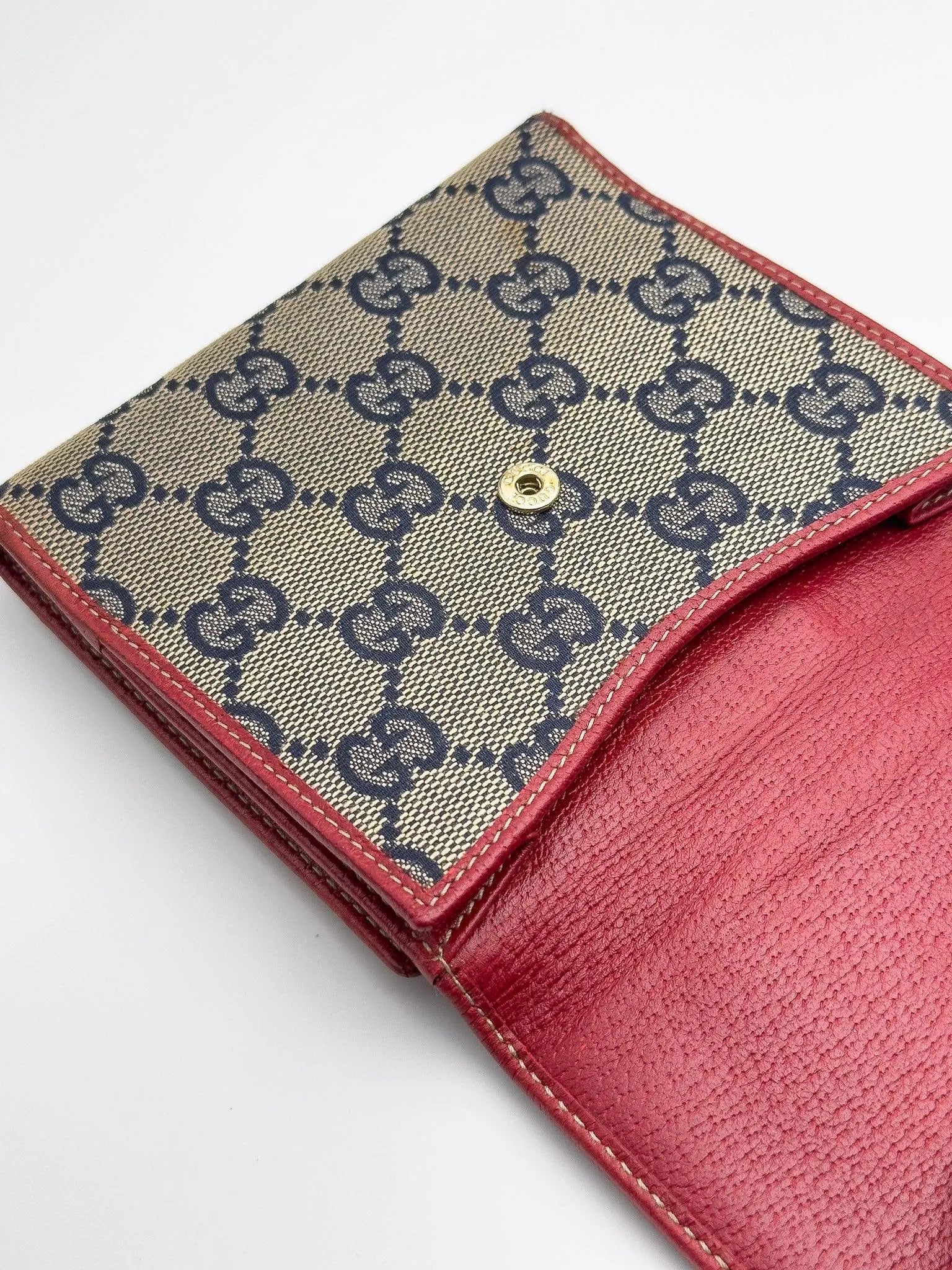 Gucci - Portefeuille en toile GG Bleu Cuir Rouge - Atelier Victor